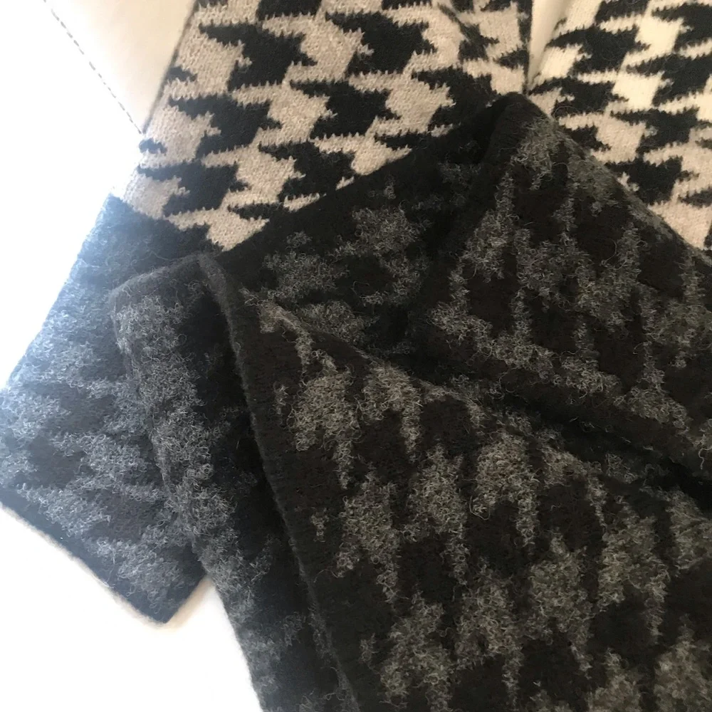 RACHEL ZOE HOUNDSTOOTH WOOL BLEND CARDIGAN COAT